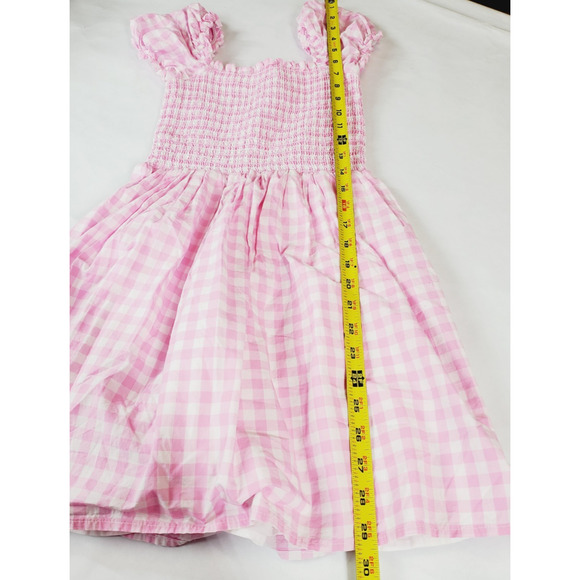 Janie and Jack Girls 12 Gingham Dress Pink White Smocked Puff Sleeve Preppy - Picture 7 of 9